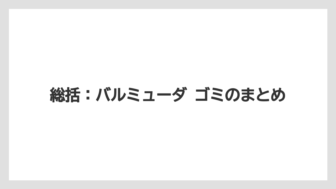 総括:バルミューダ ゴミのまとめ