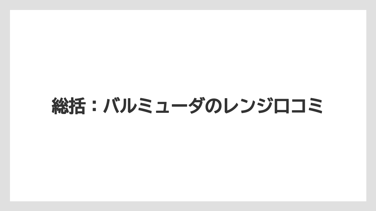 総括:バルミューダのレンジ口コミ