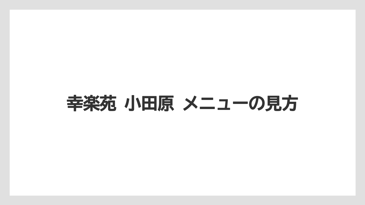 幸楽苑 小田原 メニューの見方