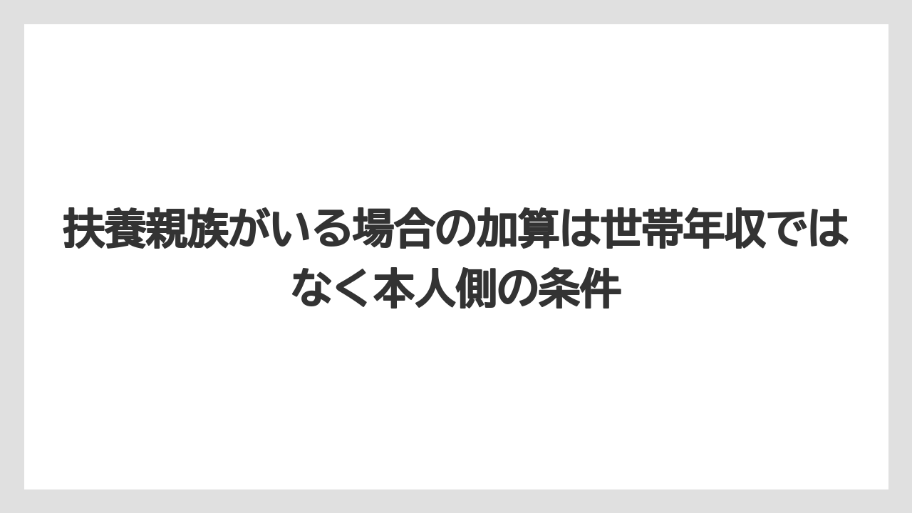 扶養親族がいる場合の加算は世帯年収ではなく本人側の条件