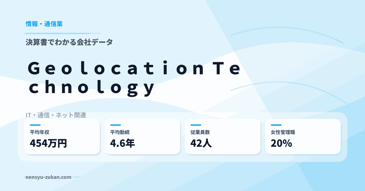 Ｇｅｏｌｏｃａｔｉｏｎ　Ｔｅｃｈｎｏｌｏｇｙの年収・働き方データ