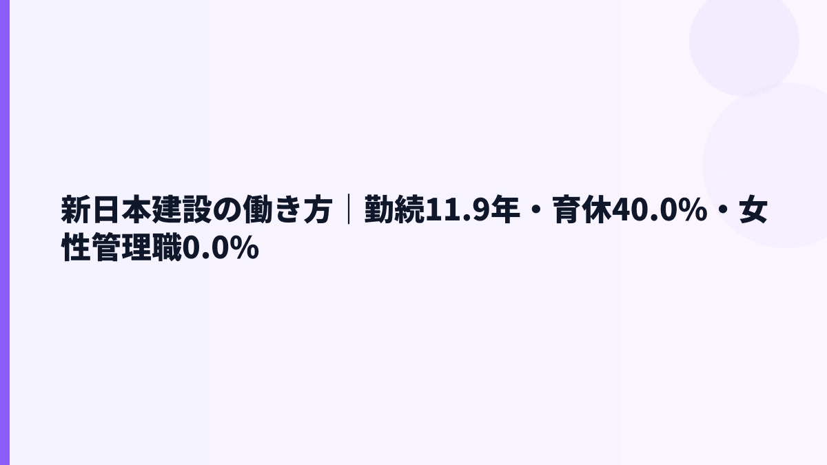 新日本建設の働き方｜勤続11.9年・育休40.0%・女性管理職0.0%