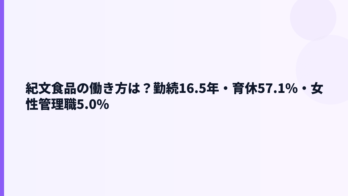 紀文食品の働き方は？勤続16.5年・育休57.1%・女性管理職5.0%