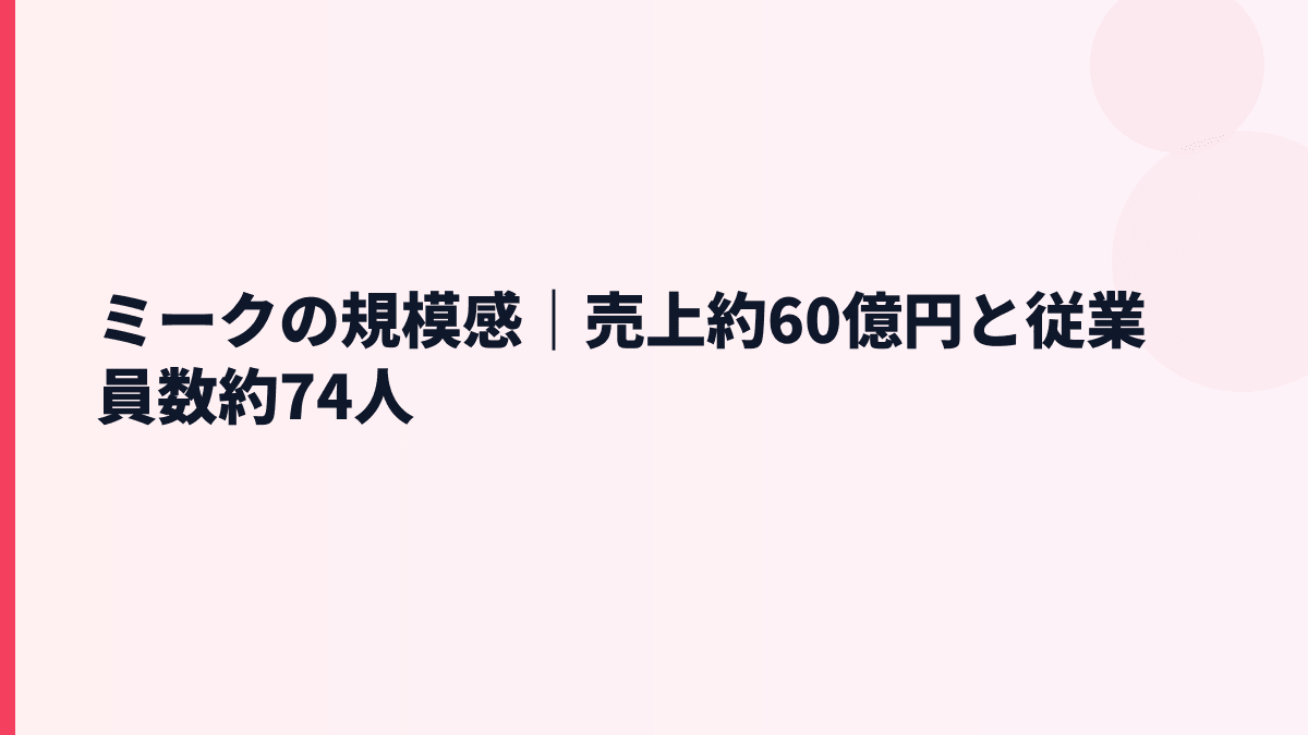 ミークの規模感｜売上約60億円と従業員数約74人
