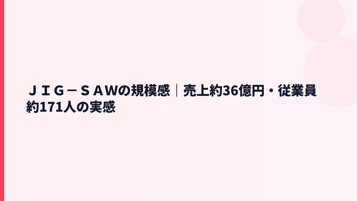 ＪＩＧ－ＳＡＷの規模感｜売上約36億円・従業員約171人の実感