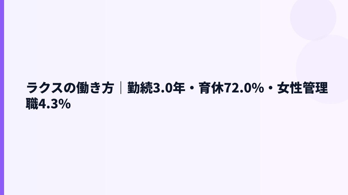 ラクスの働き方はどう？勤続3.0年・育休72.0%・女性管理職4.3%