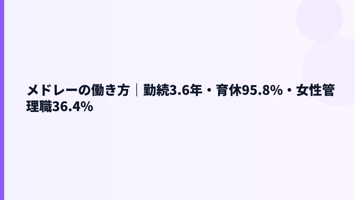 メドレーの働き方｜勤続3.6年・育休95.8%・女性管理職36.4%