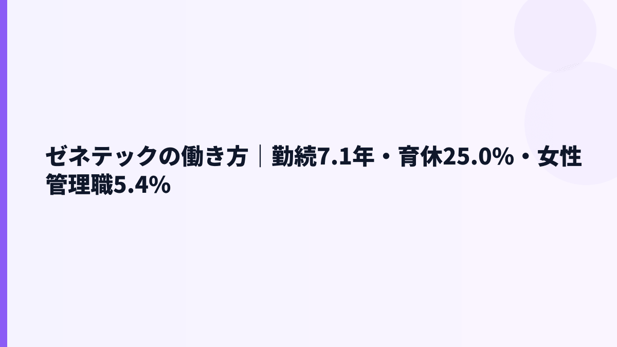 ゼネテックの働き方｜勤続7.1年・育休25.0%・女性管理職5.4%