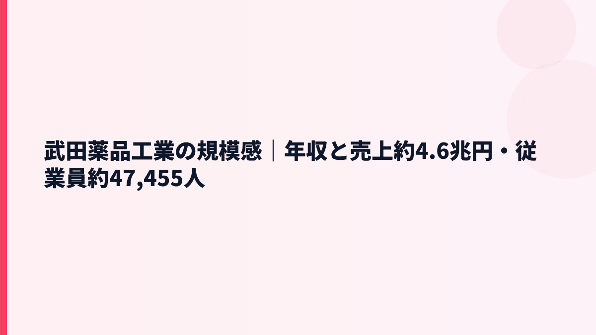 武田薬品工業の規模感｜年収と売上約4.6兆円・従業員約47,455人