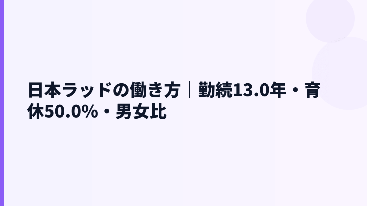 日本ラッドの働き方｜勤続13.0年・育休50.0%・男女比