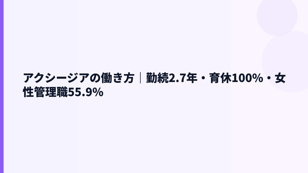 アクシージアの働き方｜勤続2.7年・育休100%・女性管理職55.9%