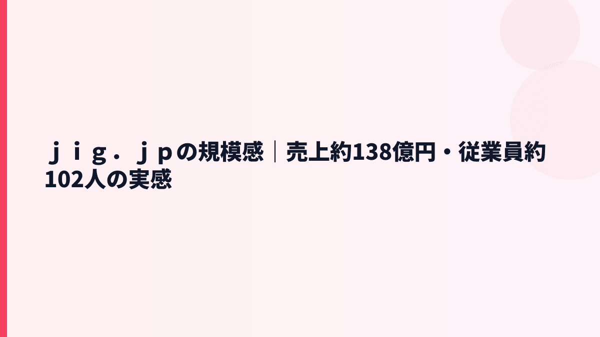 ｊｉｇ．ｊｐの規模感は大きい？売上約138億円・従業員約102人の実感