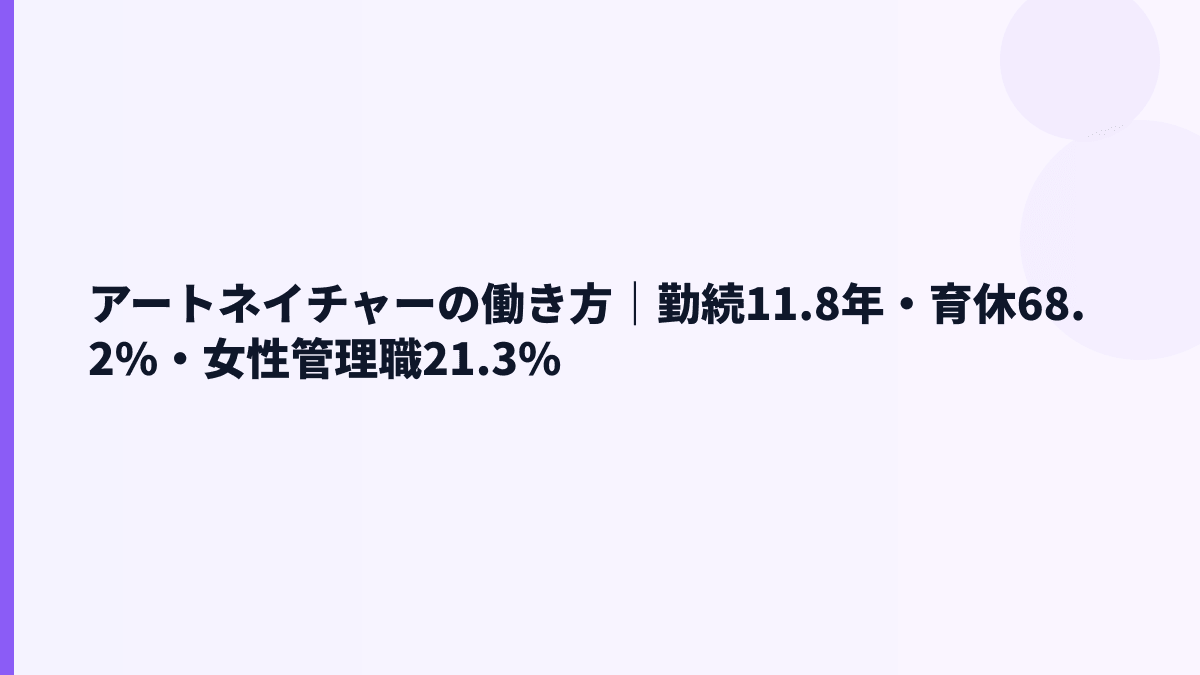 アートネイチャーの働き方｜勤続11.8年・育休68.2%・女性管理職21.3%