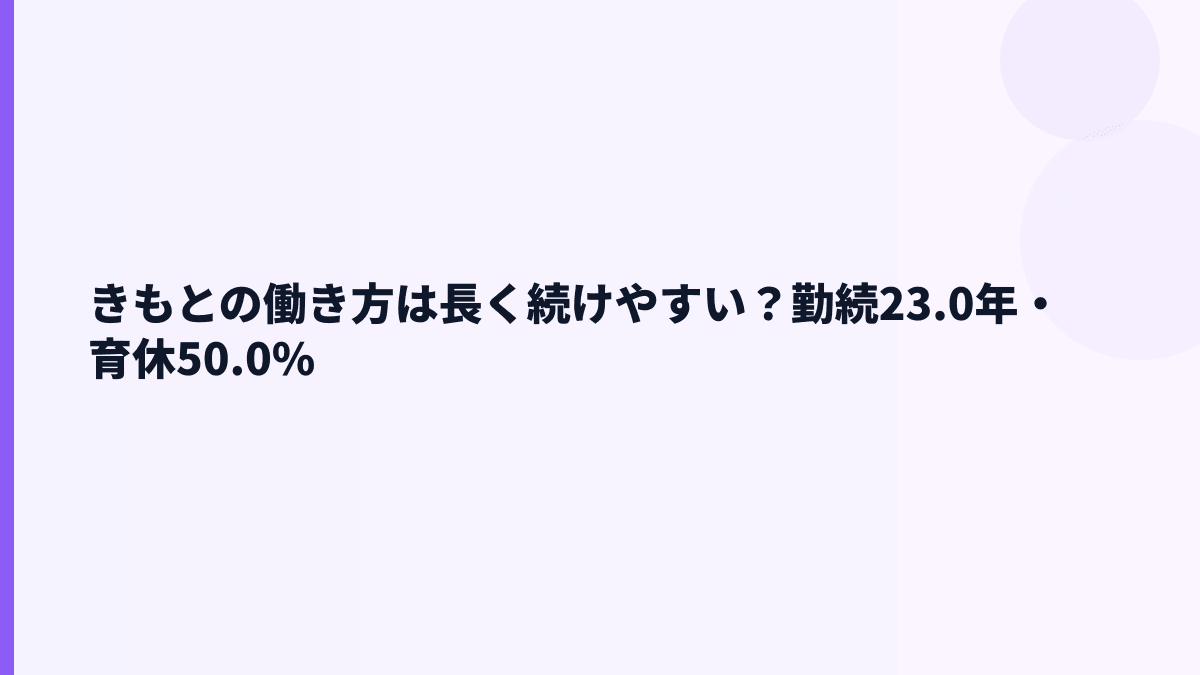 きもとの働き方は長く続けやすい？勤続23.0年・育休50.0%