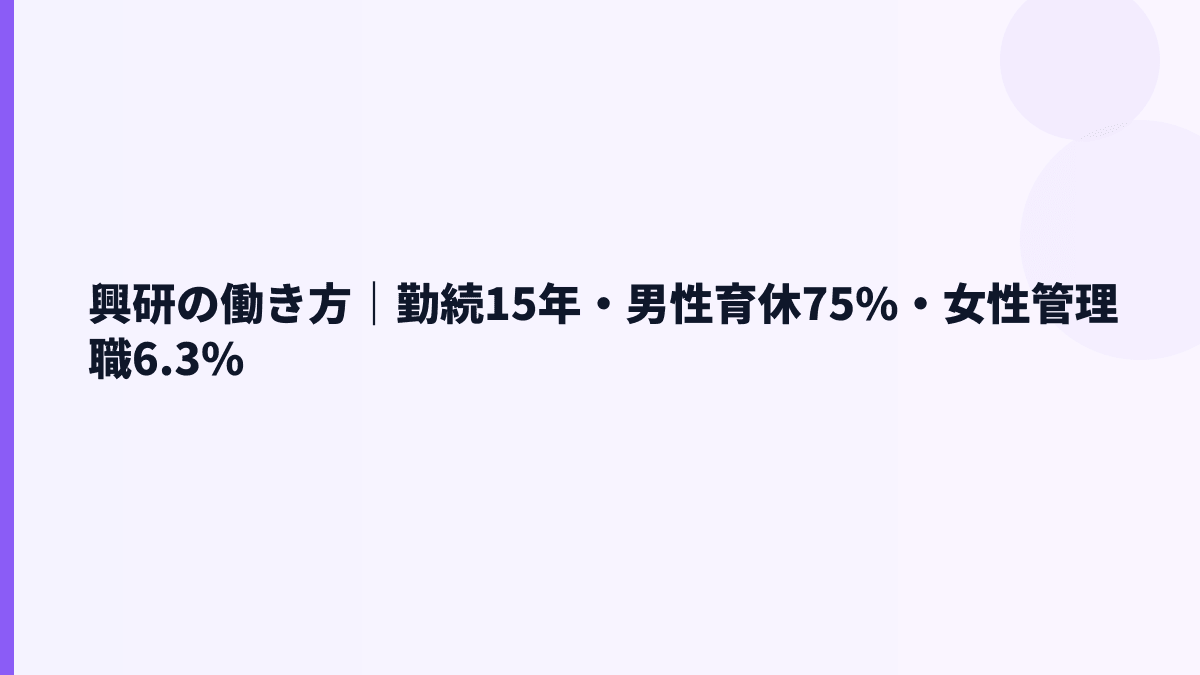 興研の働き方｜勤続15年・男性育休75%・女性管理職6.3%
