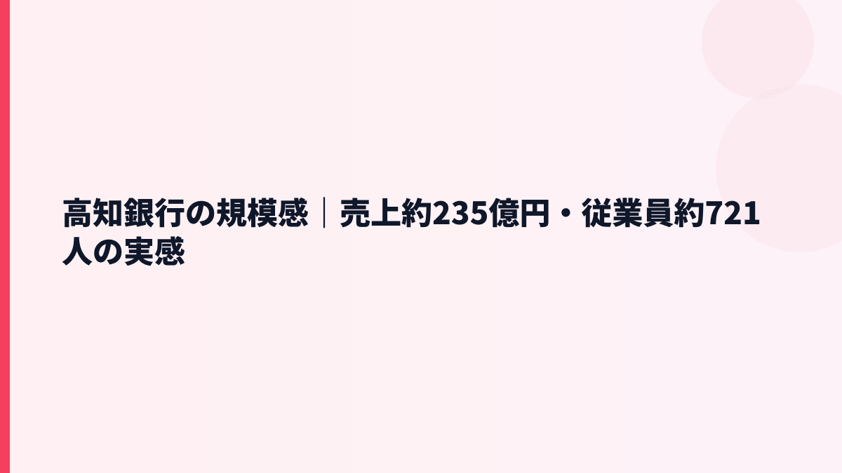 高知銀行の規模感｜売上約235億円・従業員約721人の実感