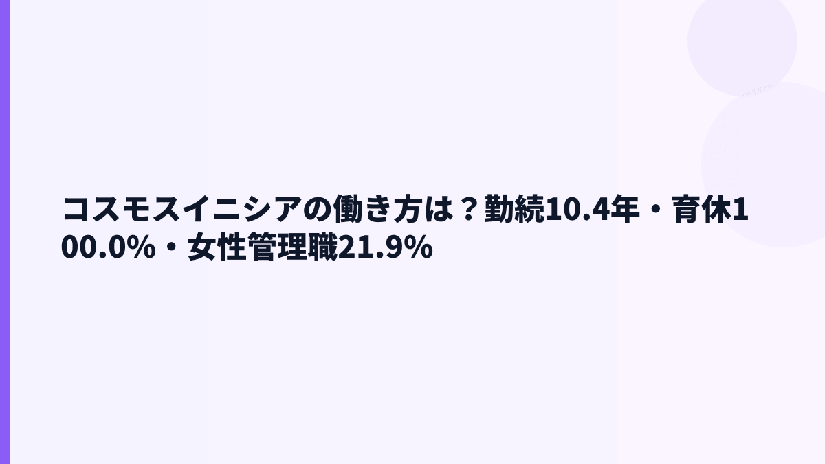 コスモスイニシアの働き方は？勤続10.4年・育休100.0%・女性管理職21.9%