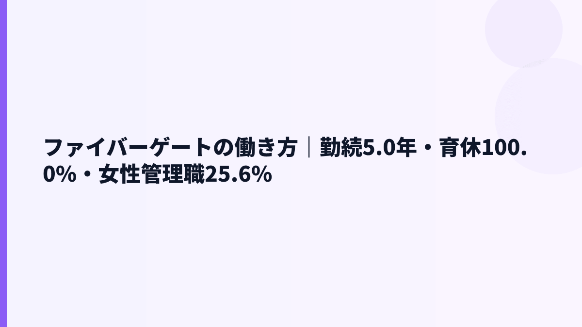 ファイバーゲートの働き方｜勤続5.0年・育休100.0%・女性管理職25.6%