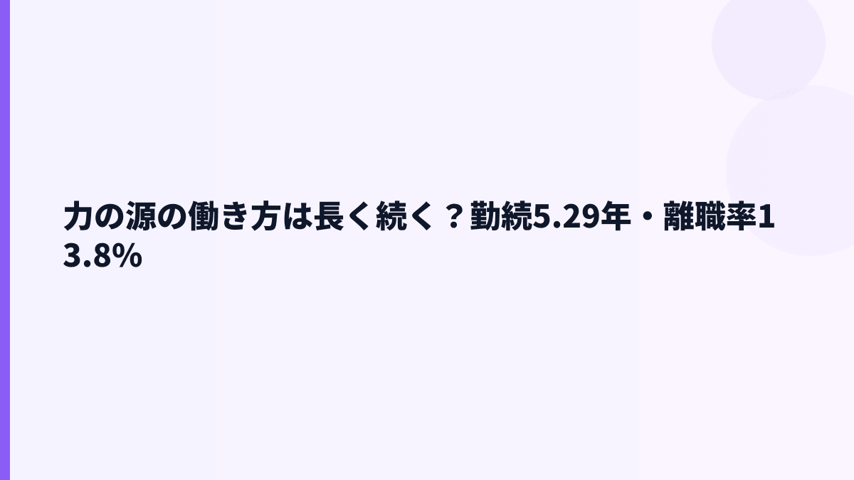 力の源の働き方は長く続く？勤続5.29年・離職率13.8%