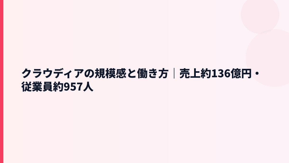 クラウディアの規模感と働き方｜売上約136億円・従業員約957人