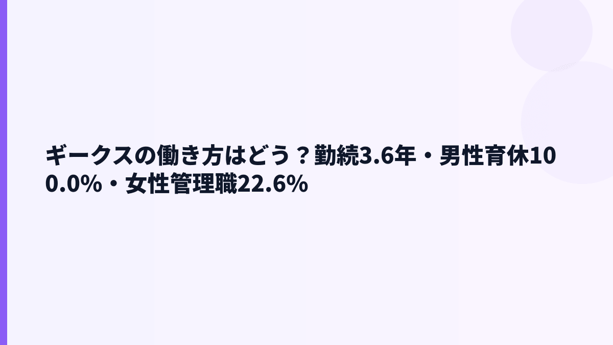 ギークスの働き方はどう？勤続3.6年・男性育休100.0%・女性管理職22.6%