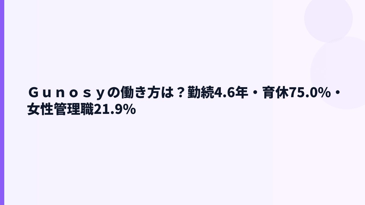 Ｇｕｎｏｓｙの働き方は安定？勤続4.6年・育休75.0%を見る
