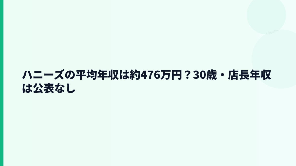 ハニーズの平均年収は約476万円？30歳・店長年収は公表なし