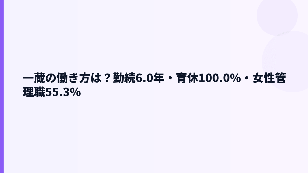 一蔵の働き方は？勤続6.0年・育休100.0%・女性管理職55.3%