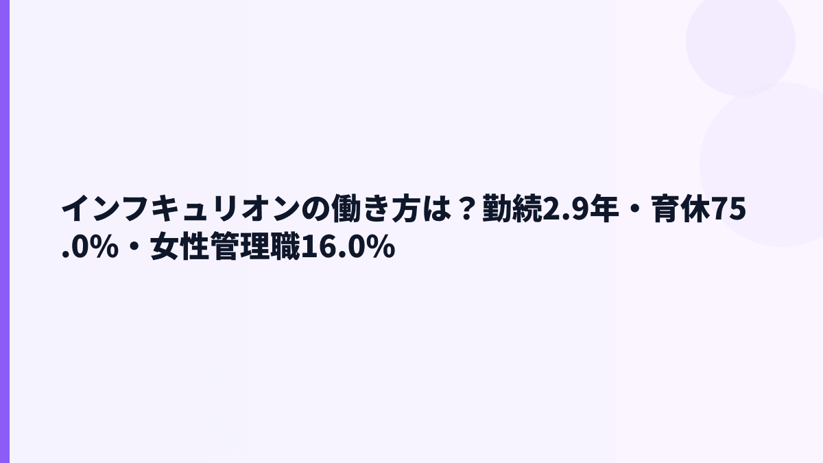 インフキュリオンの働き方は？勤続2.9年・育休75.0%・女性管理職16.0%
