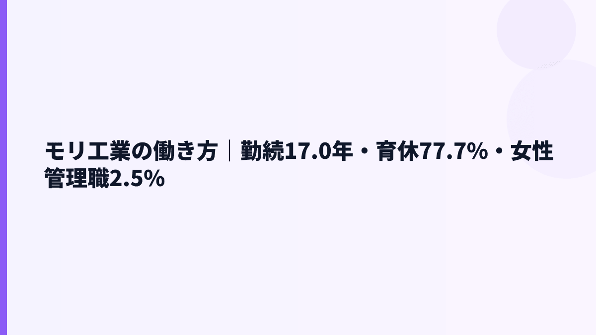 モリ工業の働き方｜勤続17.0年・育休77.7%・女性管理職2.5%