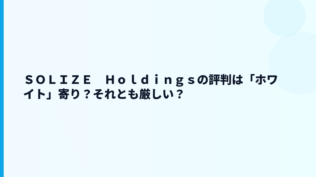 ＳＯＬＩＺＥ　Ｈｏｌｄｉｎｇｓの評判は「ホワイト」寄り？それとも厳しい？