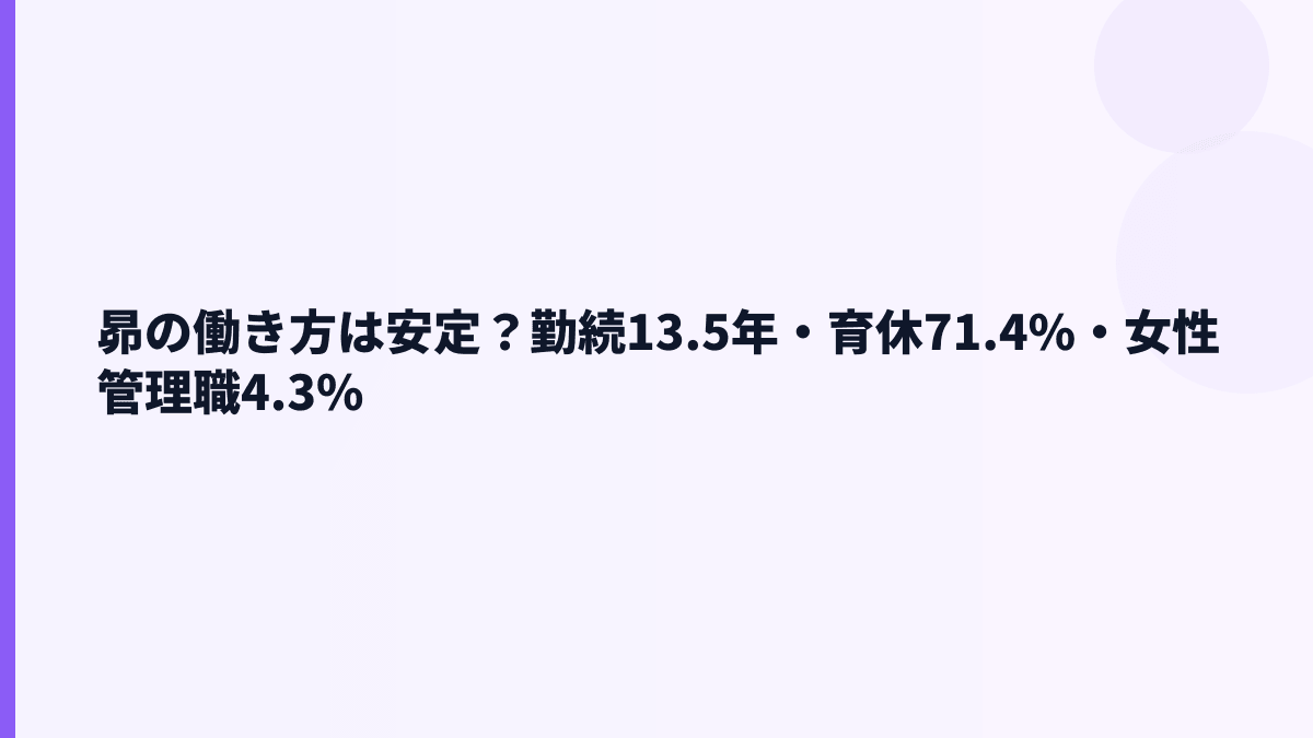 昴の働き方は安定型？勤続13.5年・男性育休71.4%を見る