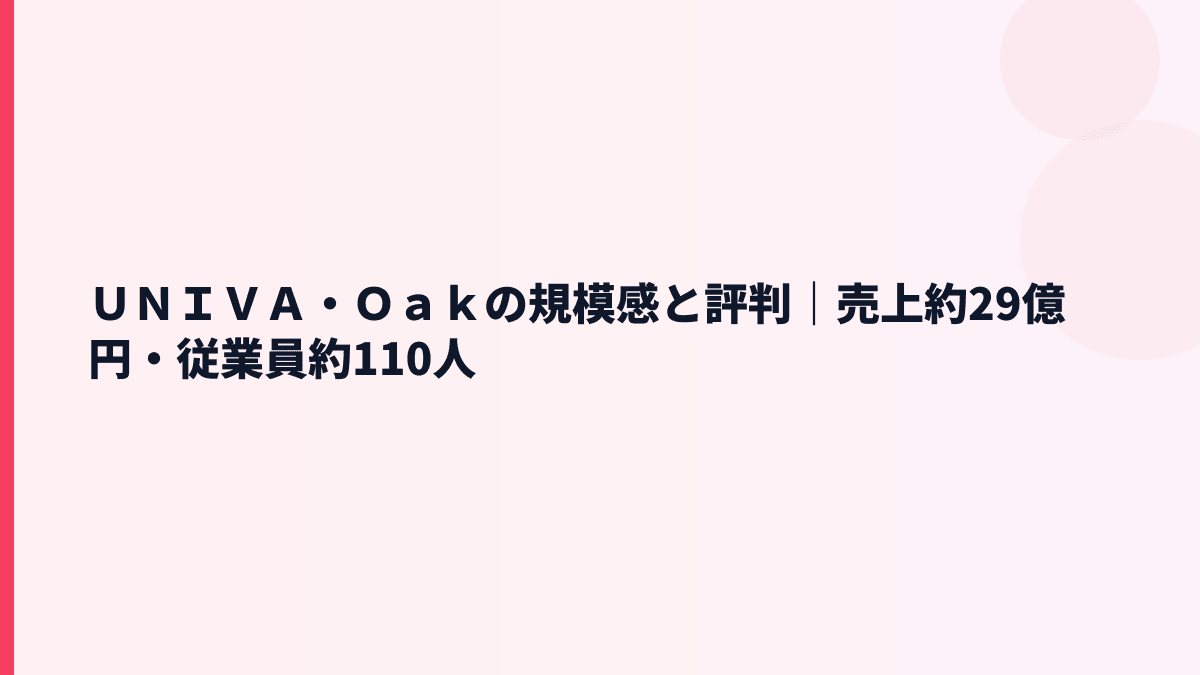ＵＮＩＶＡ・Ｏａｋの規模感と評判｜売上約29億円・従業員約110人