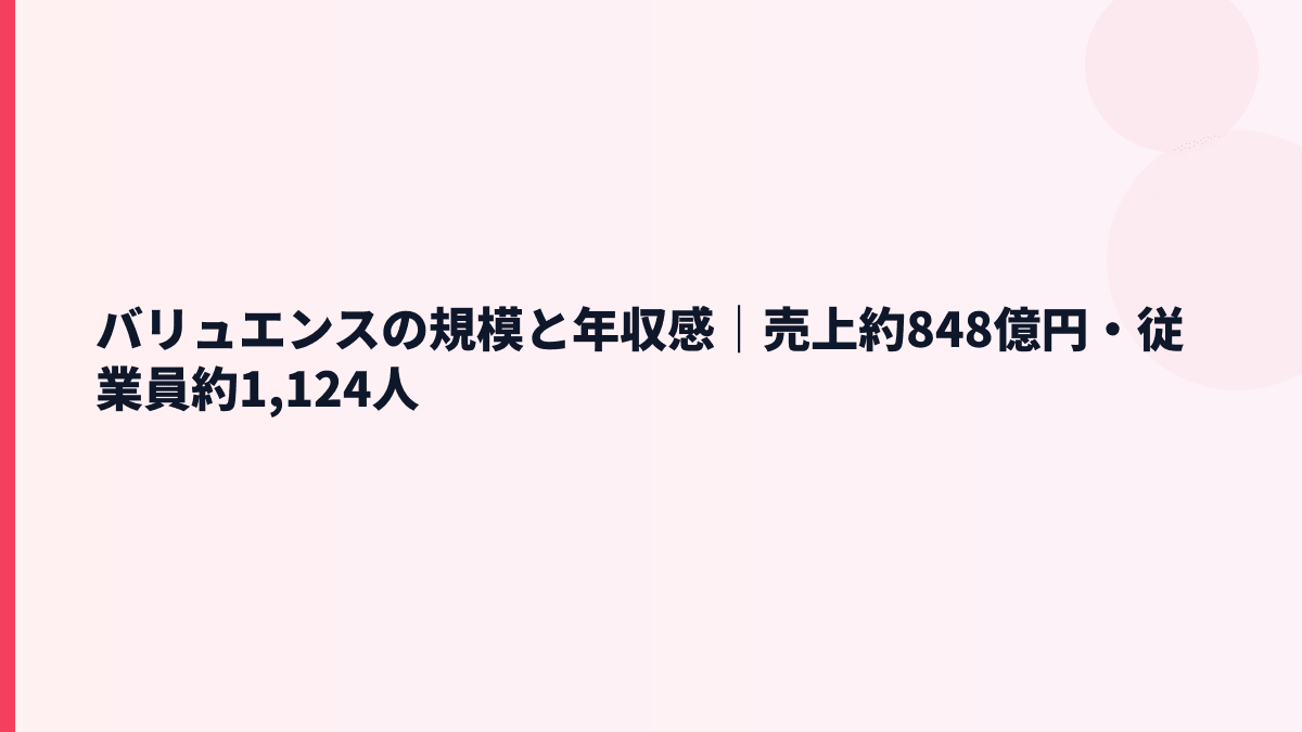 バリュエンスの規模と年収感｜売上約848億円・従業員約1,124人