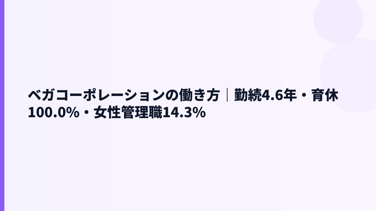 ベガコーポレーションの働き方｜勤続4.6年・育休100.0%・女性管理職14.3%